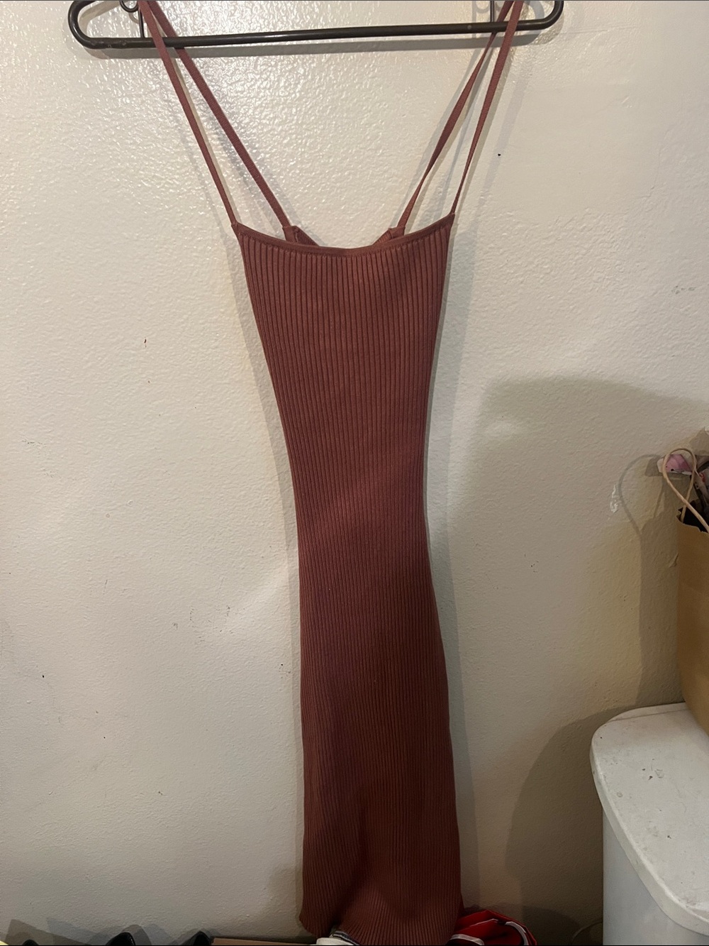 Abercrombie & Fitch Rust Ribbed Midi Slip Dress
